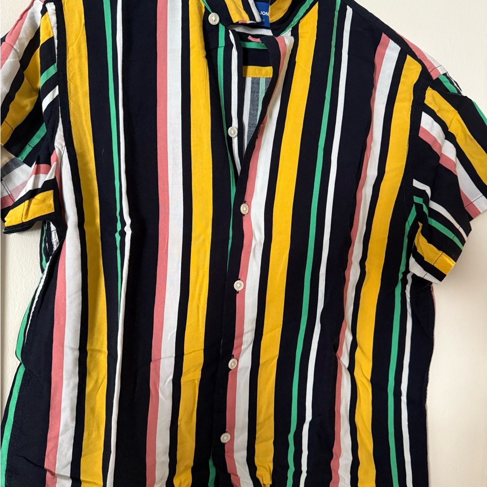 Jack and Jones Yellow and Green Casual Button Down Shirt